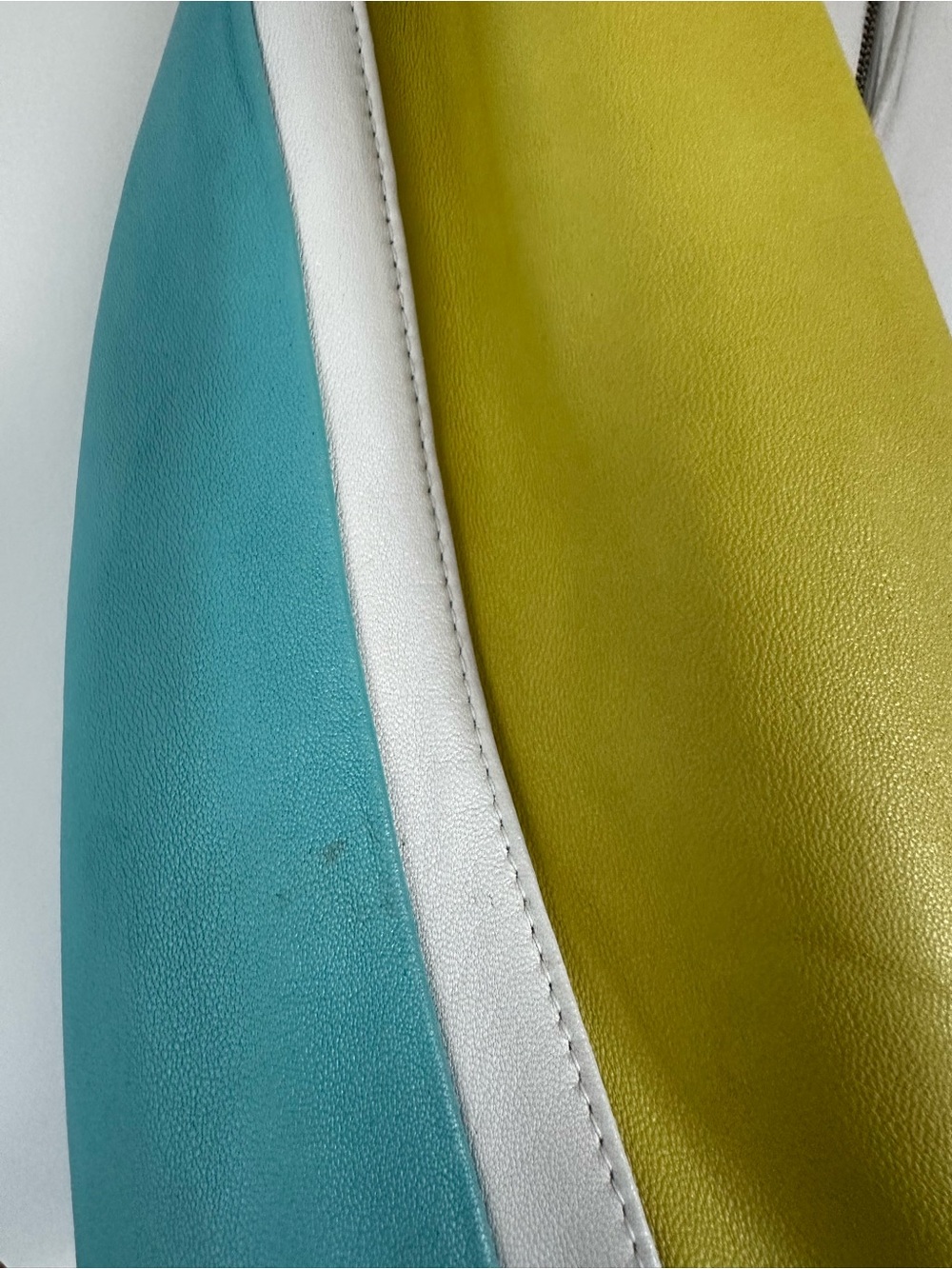 Danier Y2K Colorblock Leather Jacket - White, Teal & Lime - Picture 8 of 10